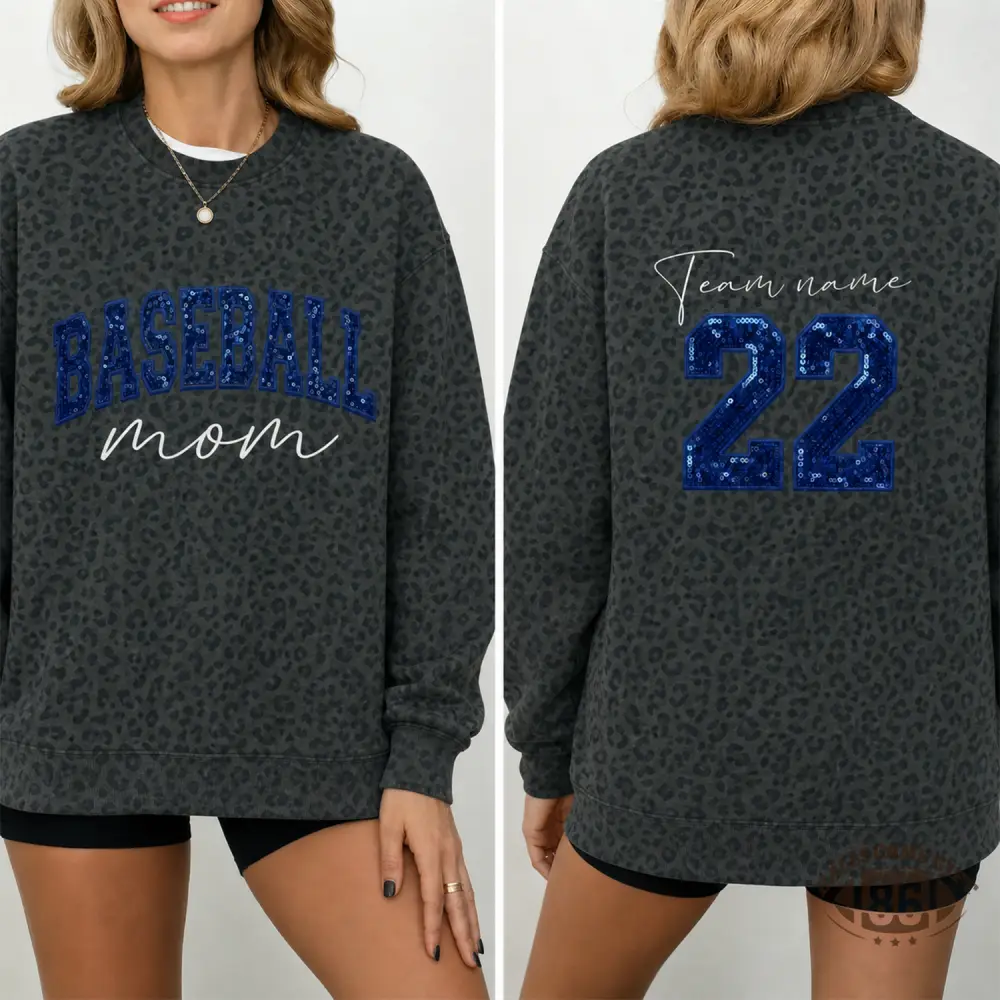 Personalized Leopard Game Day Team Mom T-Shirt, Custom Sequin Name & Number