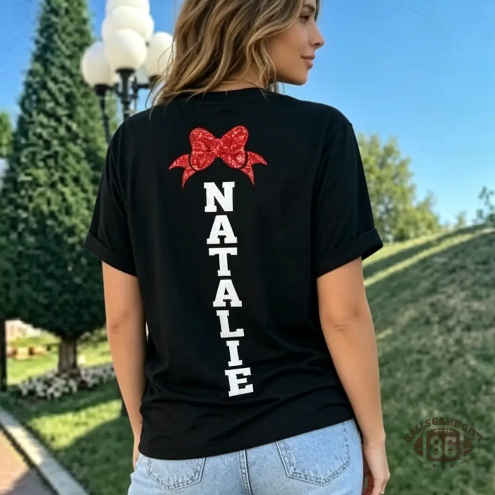 Personalized Name Back Bow Tee, Cheerleader Mom Game Day Shirt