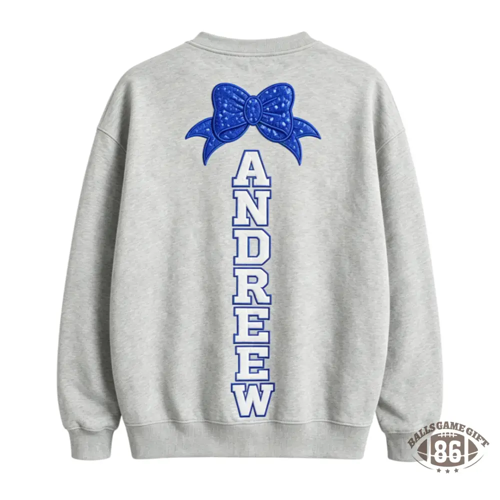 Personalized Name Bow Embroidered Crewneck for Cheer Dad, Game Day Cheerleading Dad Sweatshirt