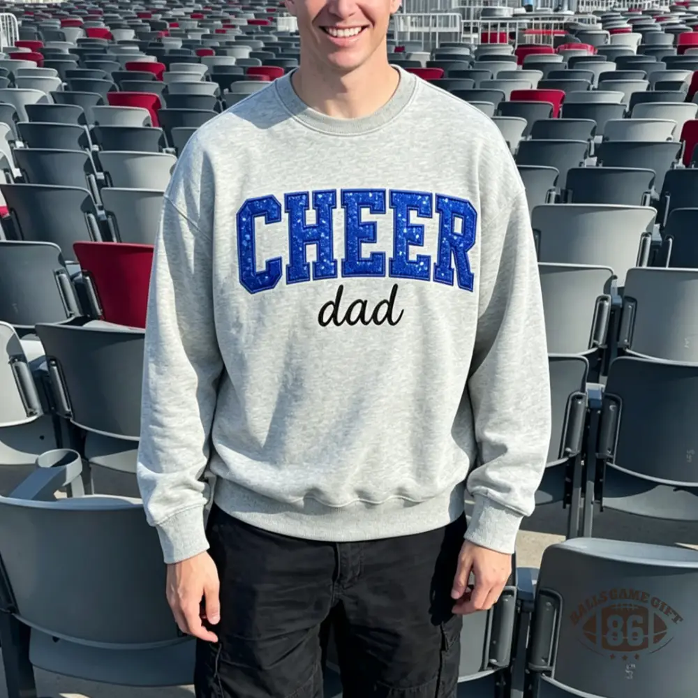Personalized Name Bow Embroidered Crewneck for Cheer Dad, Game Day Cheerleading Dad Sweatshirt