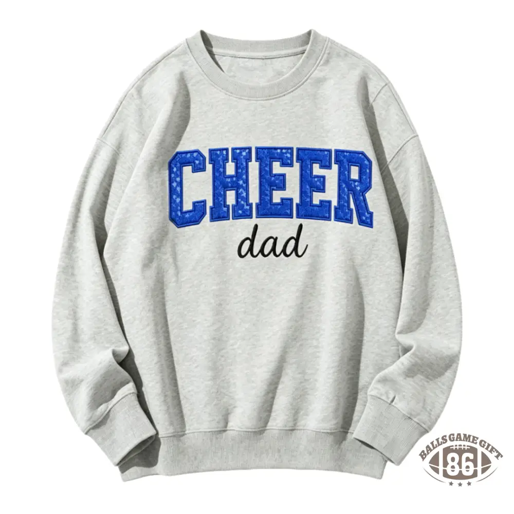 Personalized Name Bow Embroidered Crewneck for Cheer Dad, Game Day Cheerleading Dad Sweatshirt