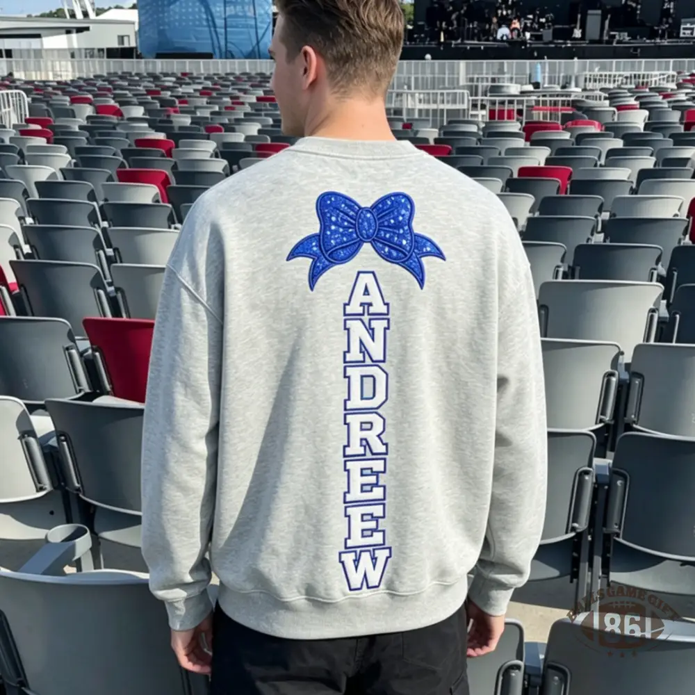 Personalized Name Bow Embroidered Crewneck for Cheer Dad, Game Day Cheerleading Dad Sweatshirt
