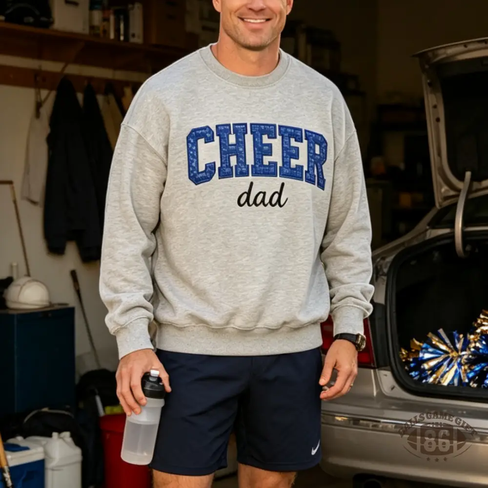 Personalized Name Bow Embroidered Crewneck for Cheer Dad, Game Day Cheerleading Dad Sweatshirt