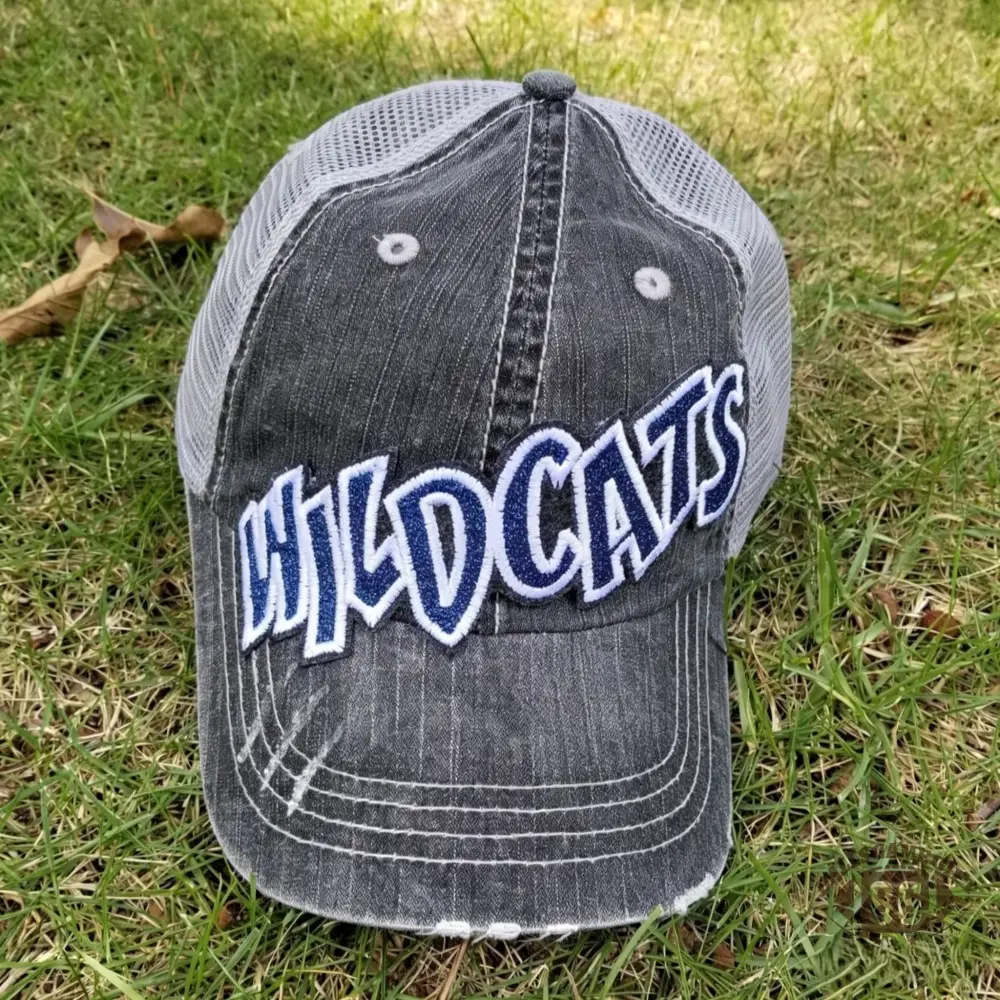 Personalized Panthers Glitter Team Name Vintage Washed Mesh Trucker Hat Custom Rhinestone Sport Mom Ponytail Cap