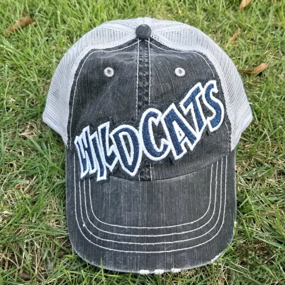 Personalized Panthers Glitter Team Name Vintage Washed Mesh Trucker Hat Custom Rhinestone Sport Mom Ponytail Cap