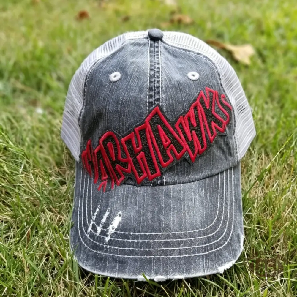 Personalized Panthers Glitter Team Name Vintage Washed Mesh Trucker Hat Custom Rhinestone Sport Mom Ponytail Cap