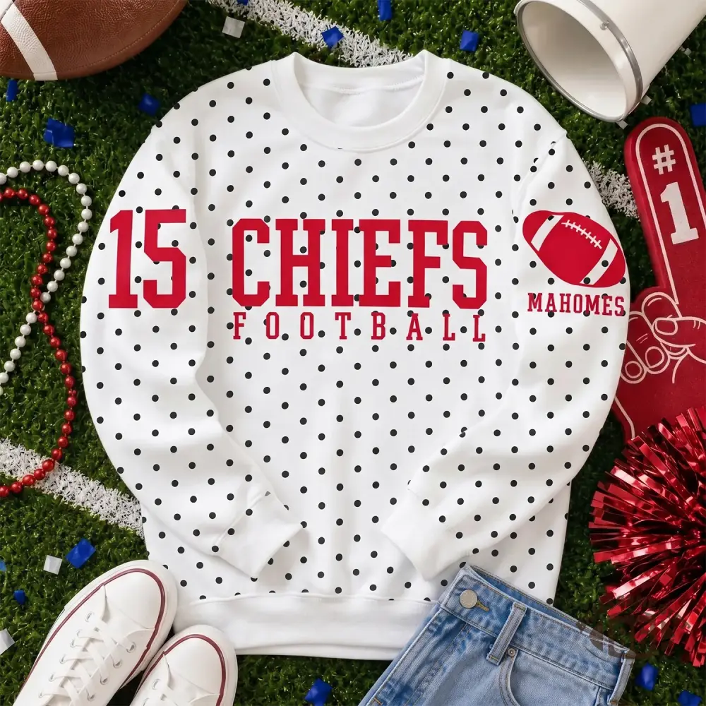 Personalized Polka-Dot Print Football Sweatshirt, Custom Team Name Player & Number