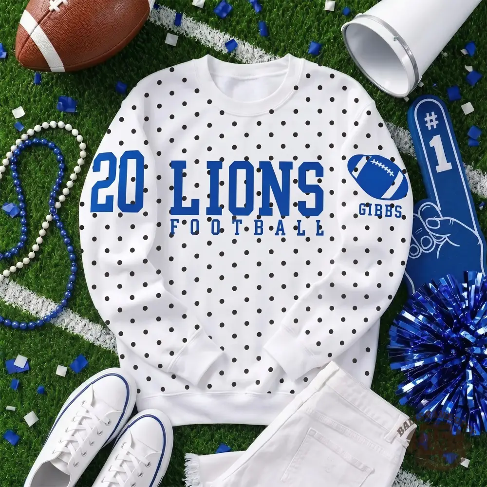 Personalized Polka-Dot Print Football Sweatshirt, Custom Team Name Player & Number