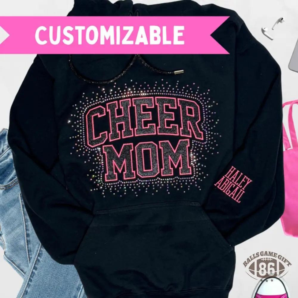 Personalized Rhinestone Cheer Mom Sweatshirt - Embroidered Team Name