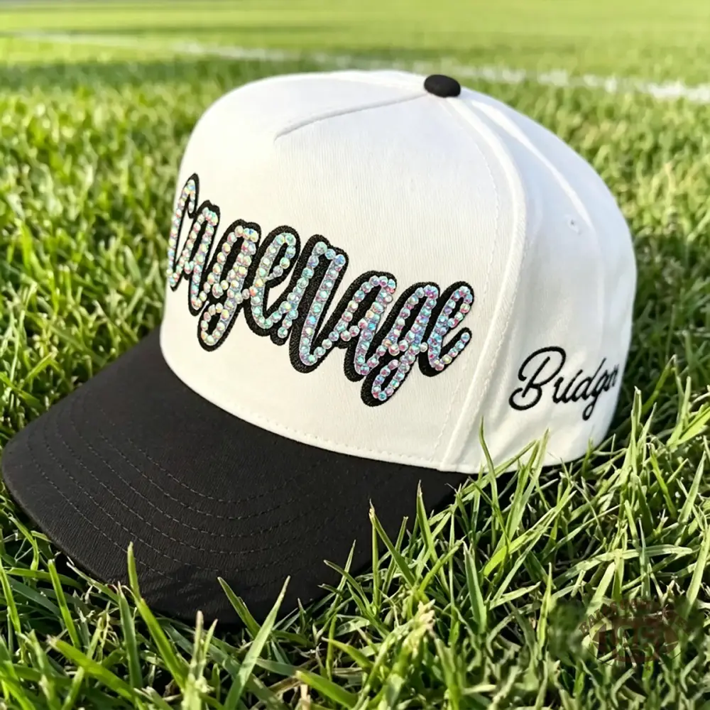 Personalized Rhinestone Cursive Sparkly Script Trucker Hat Adjustable Snapback for Sports