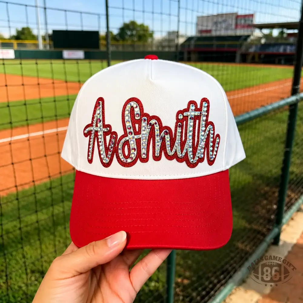 Personalized Rhinestone Script Baseball Cap, Custom Bling Sports Hat, Sparkly Adjustable Trucker Cap, Women's Glitter Gift