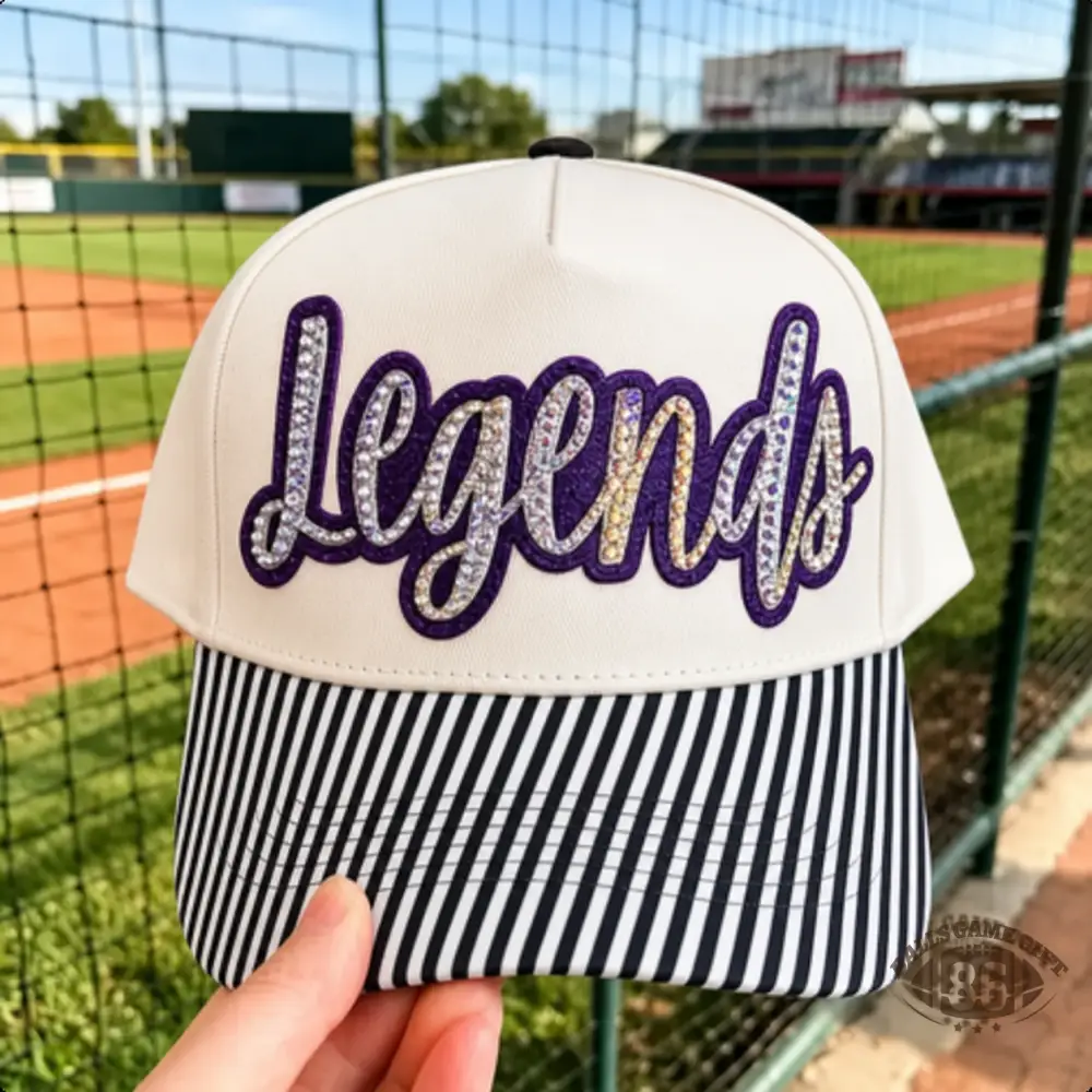 Personalized Rhinestones Sports Team Striped Brim Baseball Hat, Game Day Trucker Hat