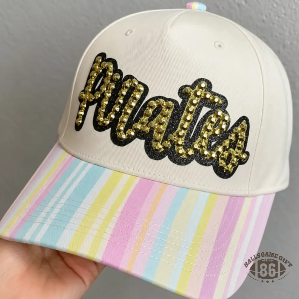 Personalized Rhinestones Sports Team Striped Brim Baseball Hat, Game Day Trucker Hat