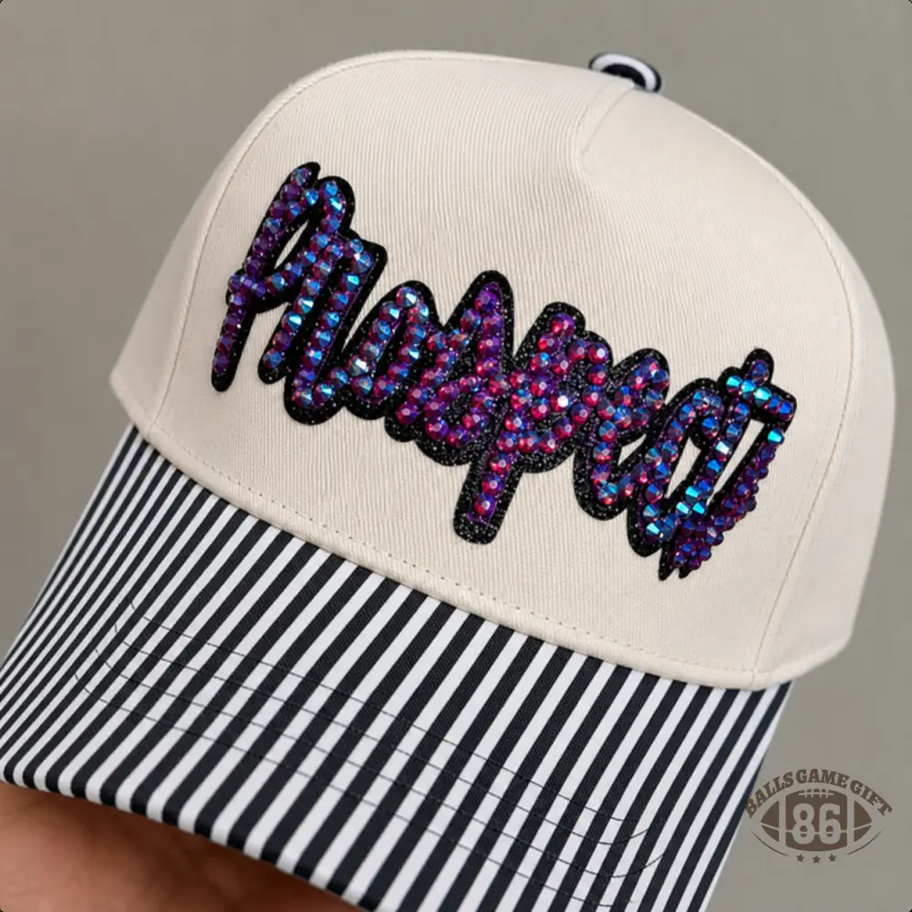 Personalized Rhinestones Sports Team Striped Brim Baseball Hat, Game Day Trucker Hat