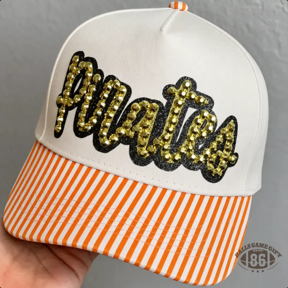 Personalized Rhinestones Sports Team Striped Brim Baseball Hat, Game Day Trucker Hat