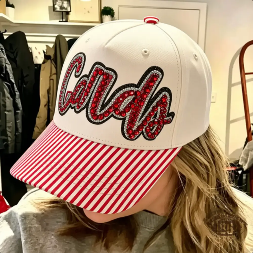 Personalized Rhinestones Sports Team Striped Brim Baseball Hat, Game Day Trucker Hat