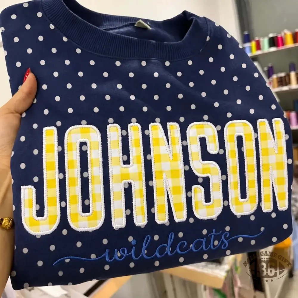 Personalized School Team Polka‑Dot Patch Sweatshirt & Tee, Custom Group Gift