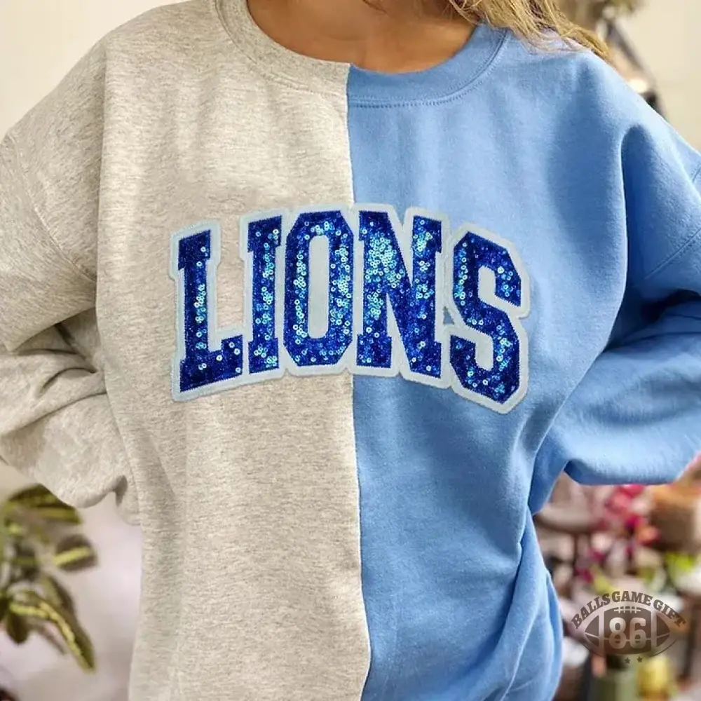 Personalized School Team Sequins Appliqué Sweatshirt – Two-Tone Split Crewneck