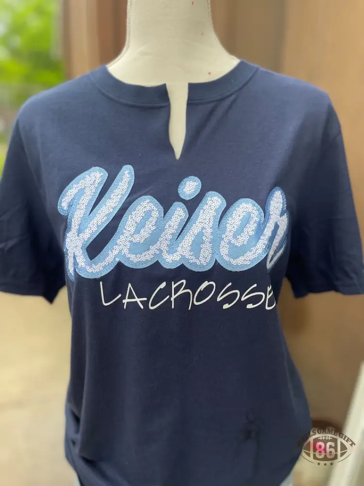 Personalized Sequin Notch Neck T-Shirt – Custom School & Team Name Game Day Tee