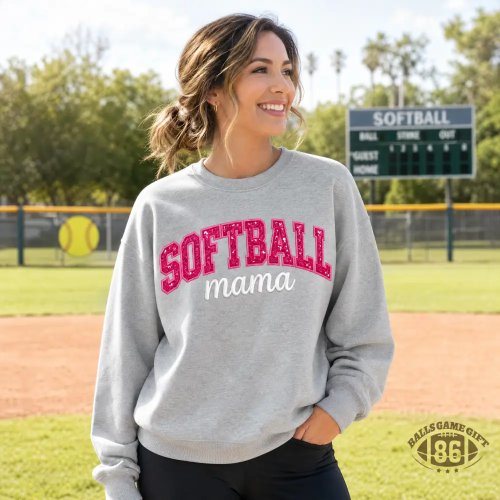 Personalized Softball Mama Sweatshirt | Custom Name & Pink Bow Sequin Crewneck