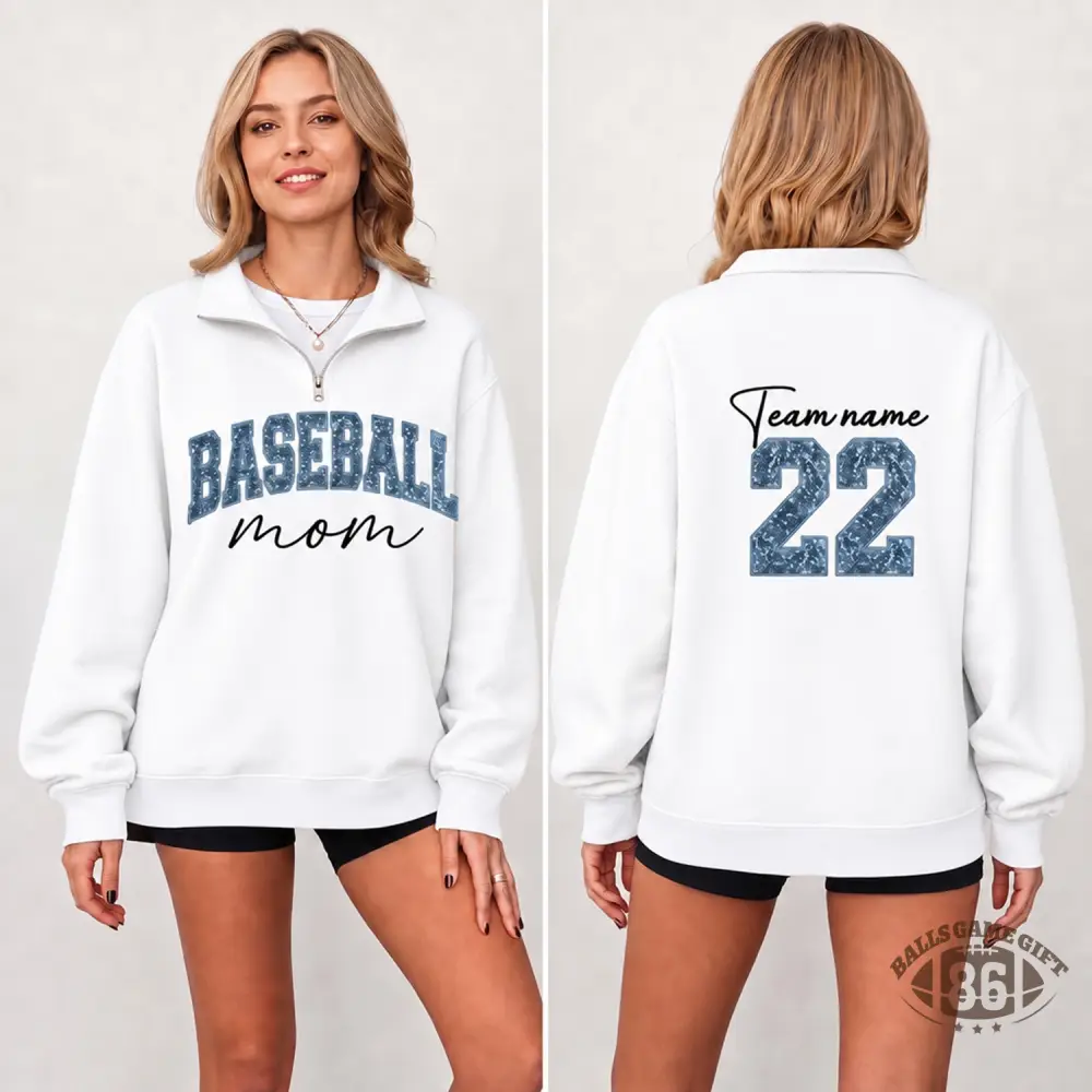 Personalized Sports Mom Quarter Zip Sweatshirt Custom Name & Number On Back