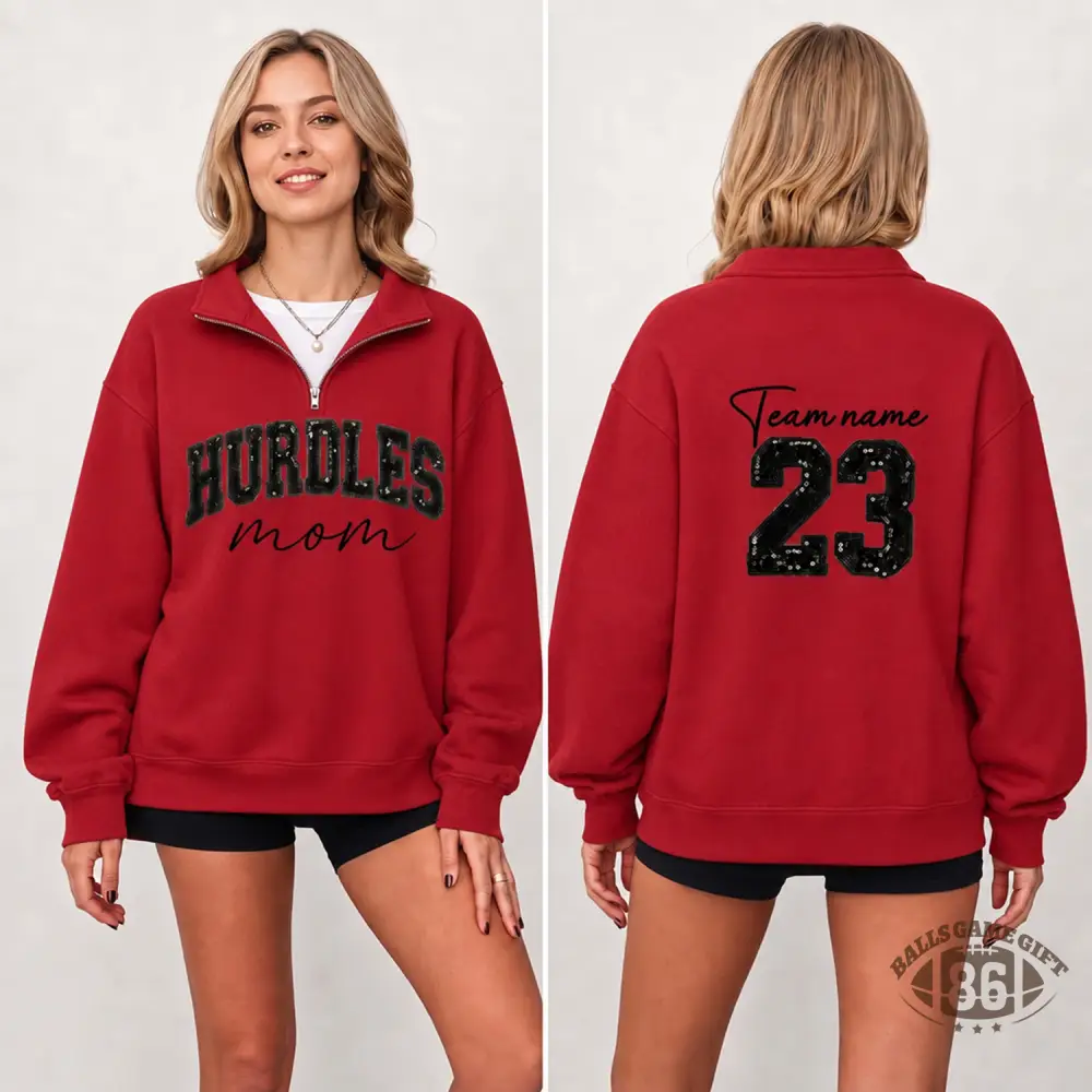 Personalized Sports Mom Quarter Zip Sweatshirt Custom Name & Number On Back