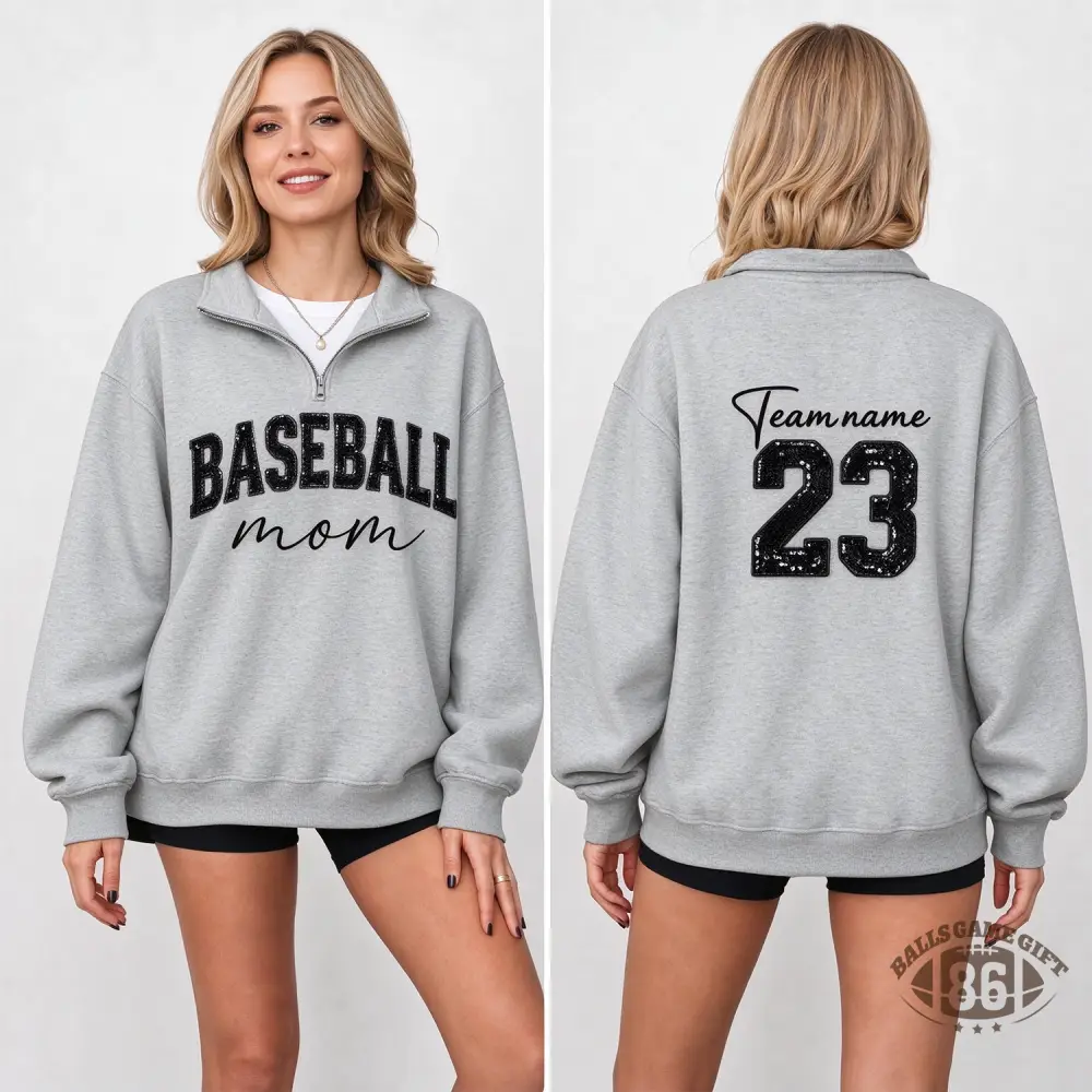 Personalized Sports Mom Quarter Zip Sweatshirt Custom Name & Number On Back