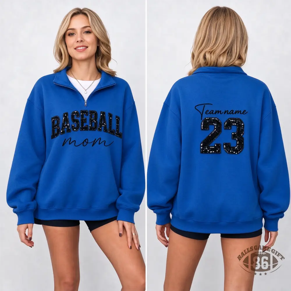 Personalized Sports Mom Quarter Zip Sweatshirt Custom Name & Number On Back