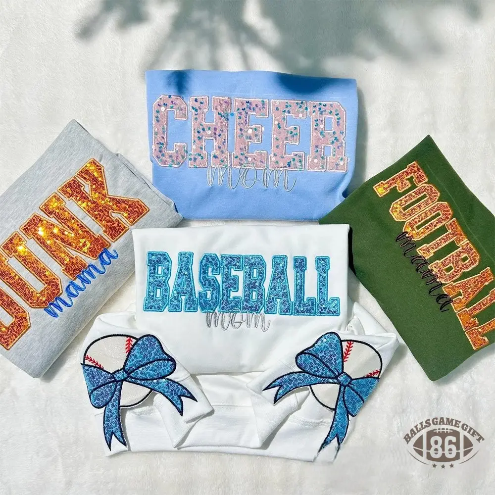 Personalized Sports Mom Sweatshirt Sequin Embroidery with Side Bows