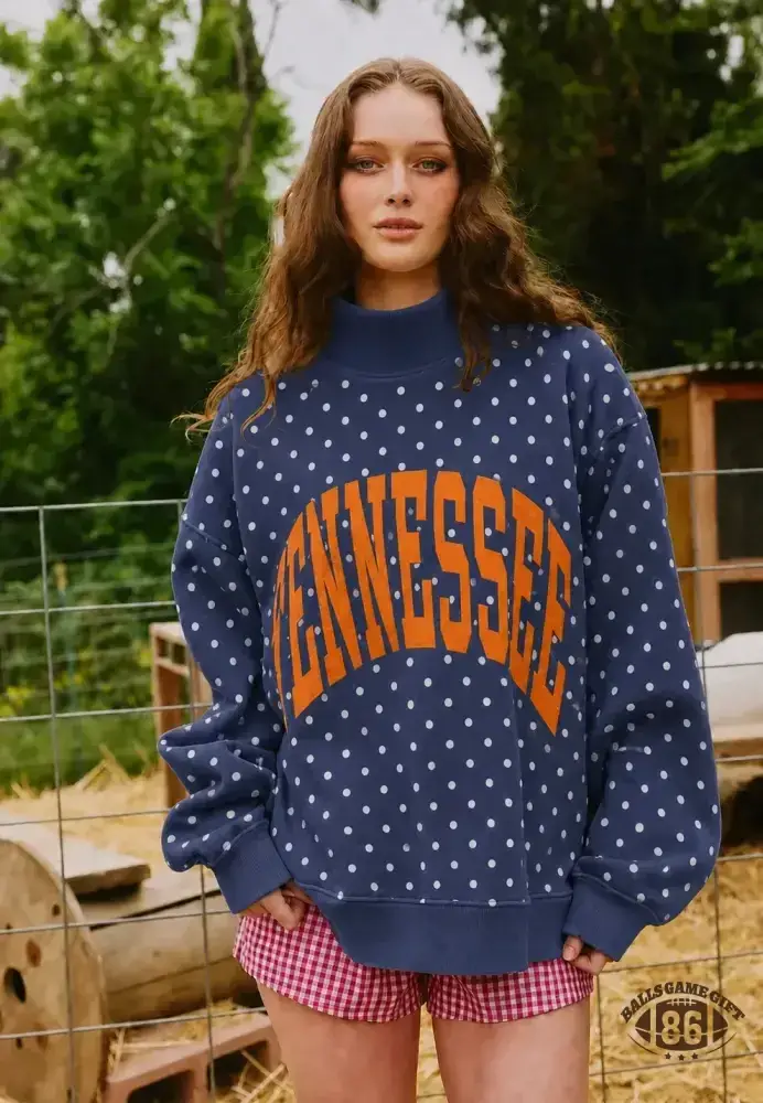 Custom Polka Dot Game Day Mock Neck Sweatshirt, Personalized Team Name Varsity Pullover