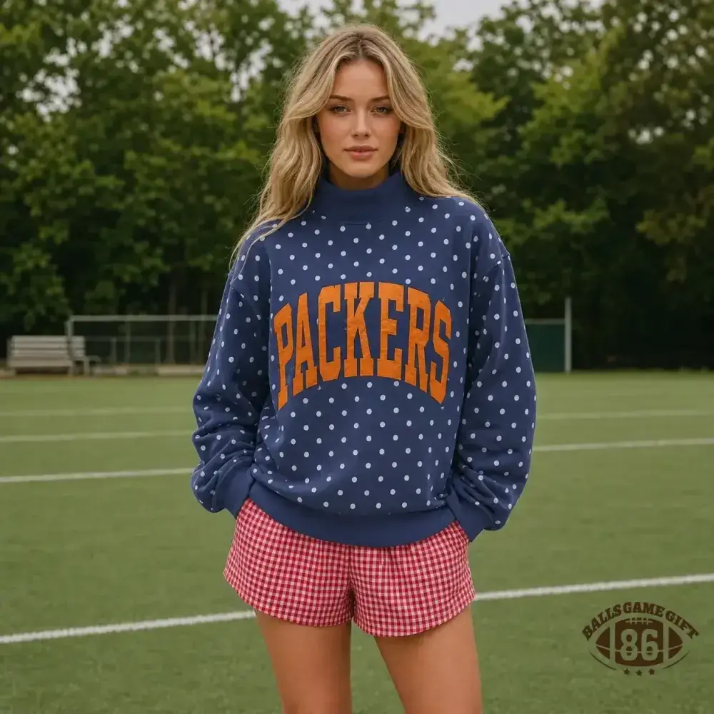 Custom Polka Dot Game Day Mock Neck Sweatshirt, Personalized Team Name Varsity Pullover
