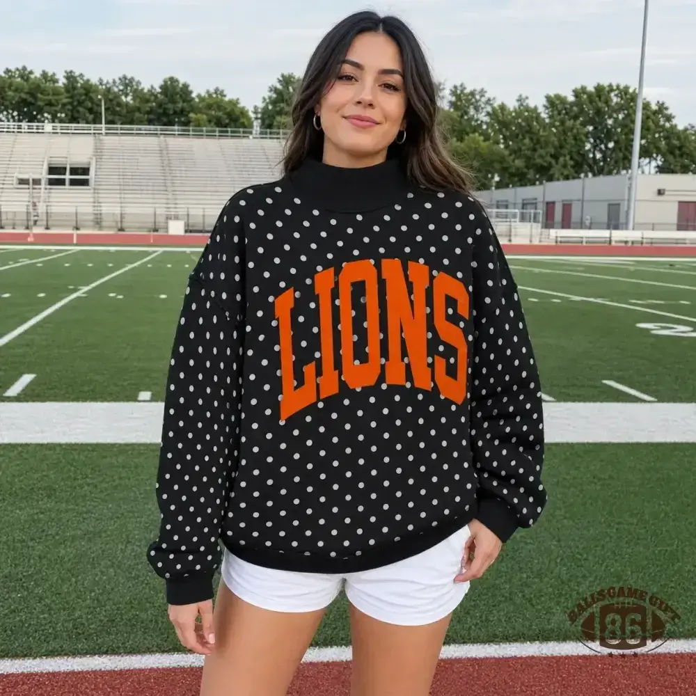 Custom Polka Dot Game Day Mock Neck Sweatshirt, Personalized Team Name Varsity Pullover