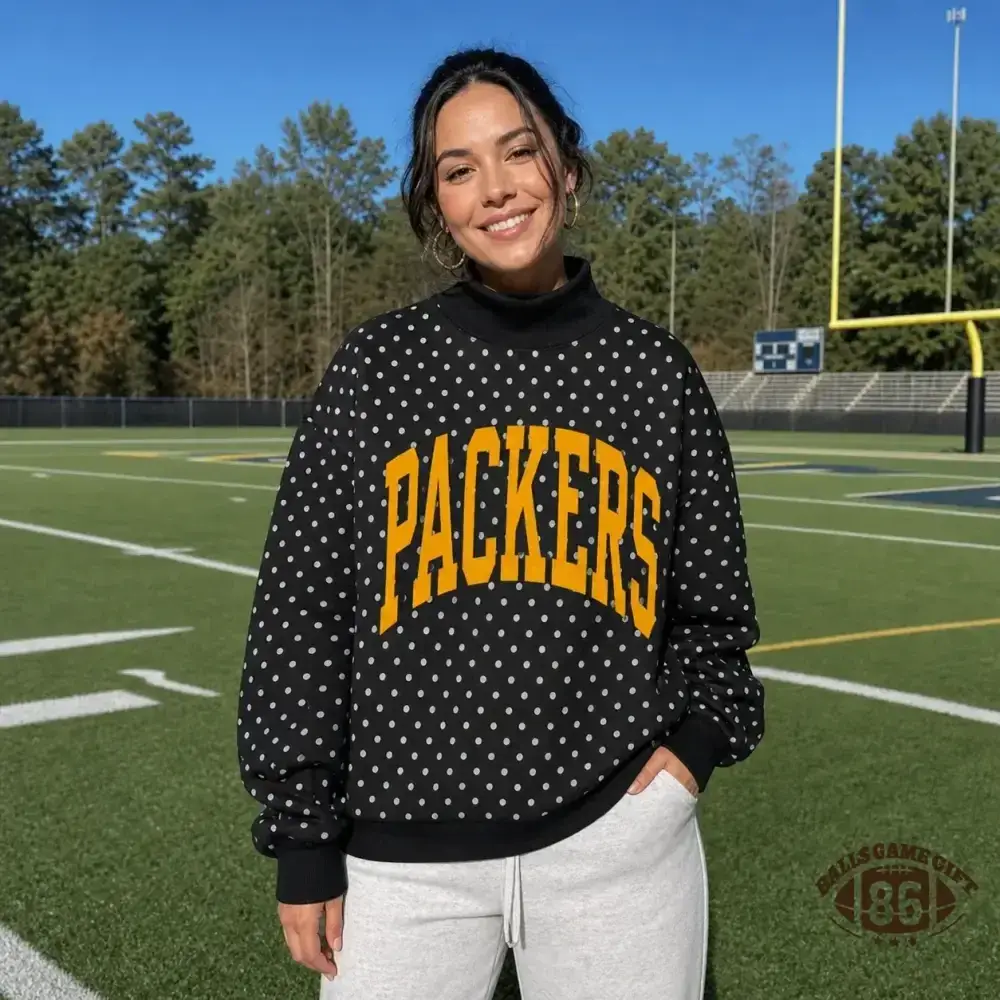 Custom Polka Dot Game Day Mock Neck Sweatshirt, Personalized Team Name Varsity Pullover