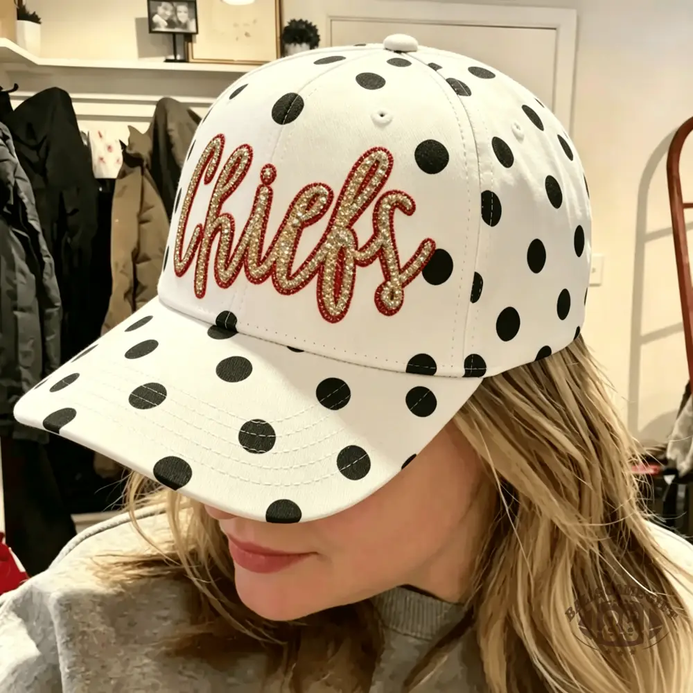 Polka Dot Chiefs Baseball Cap, Flat Heat Transfer Print Game Day Hat