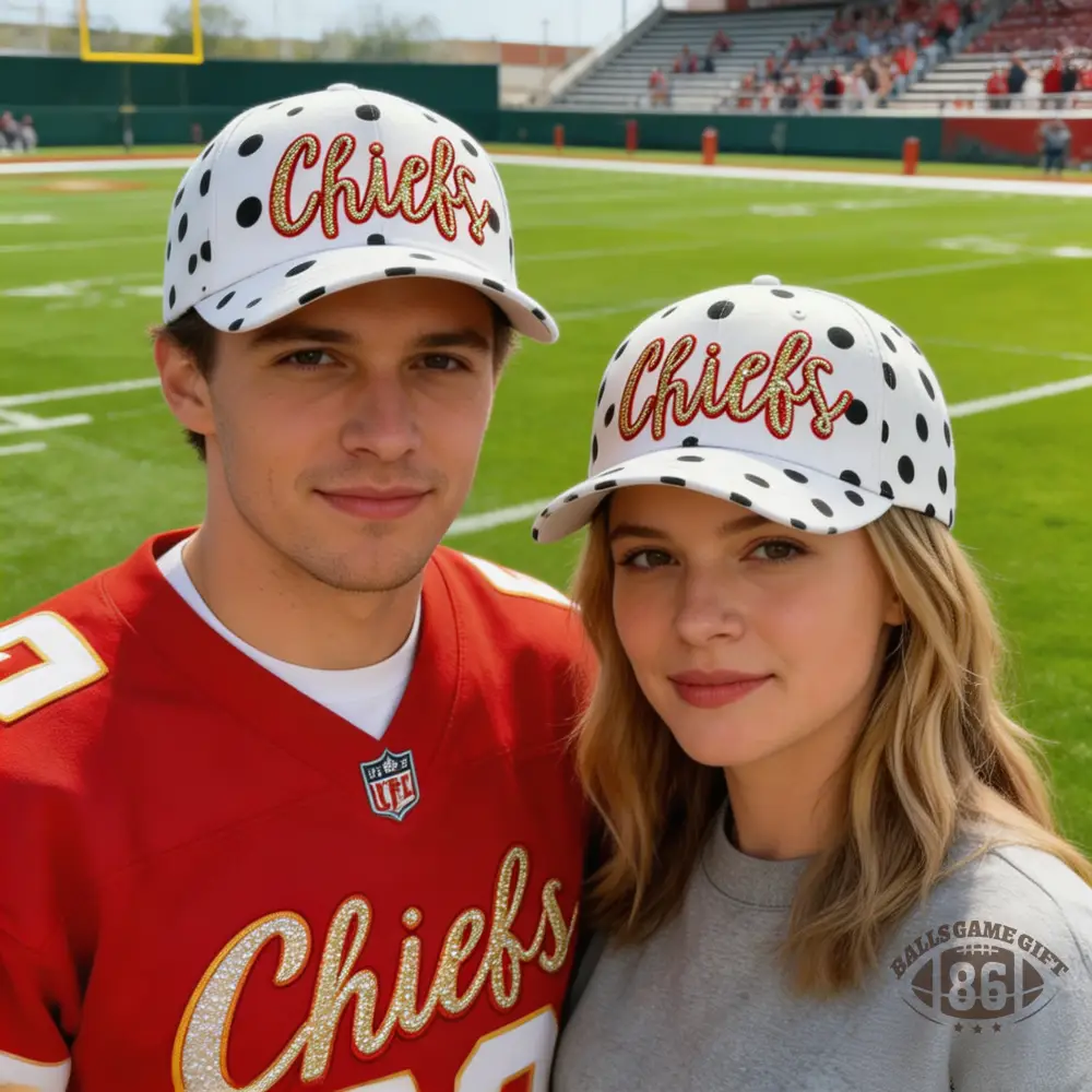 Polka Dot Chiefs Baseball Cap, Flat Heat Transfer Print Game Day Hat