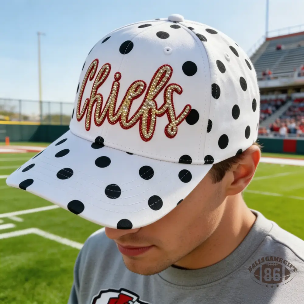 Polka Dot Chiefs Baseball Cap, Flat Heat Transfer Print Game Day Hat