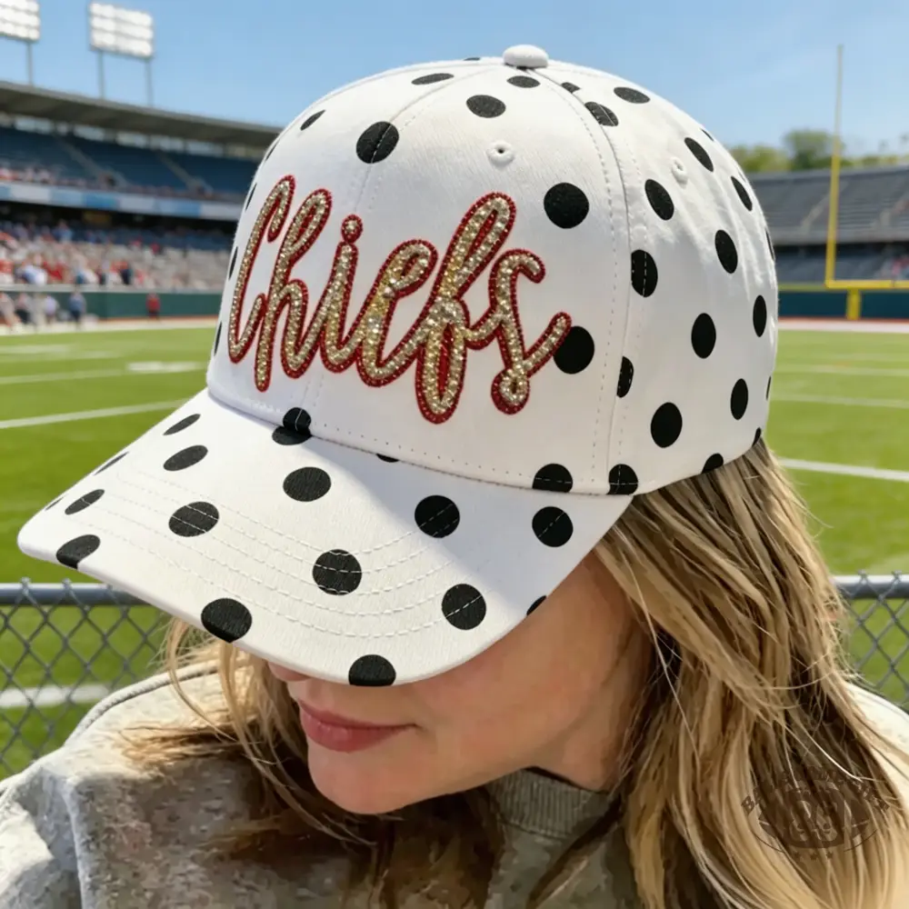 Polka Dot Chiefs Baseball Cap, Flat Heat Transfer Print Game Day Hat