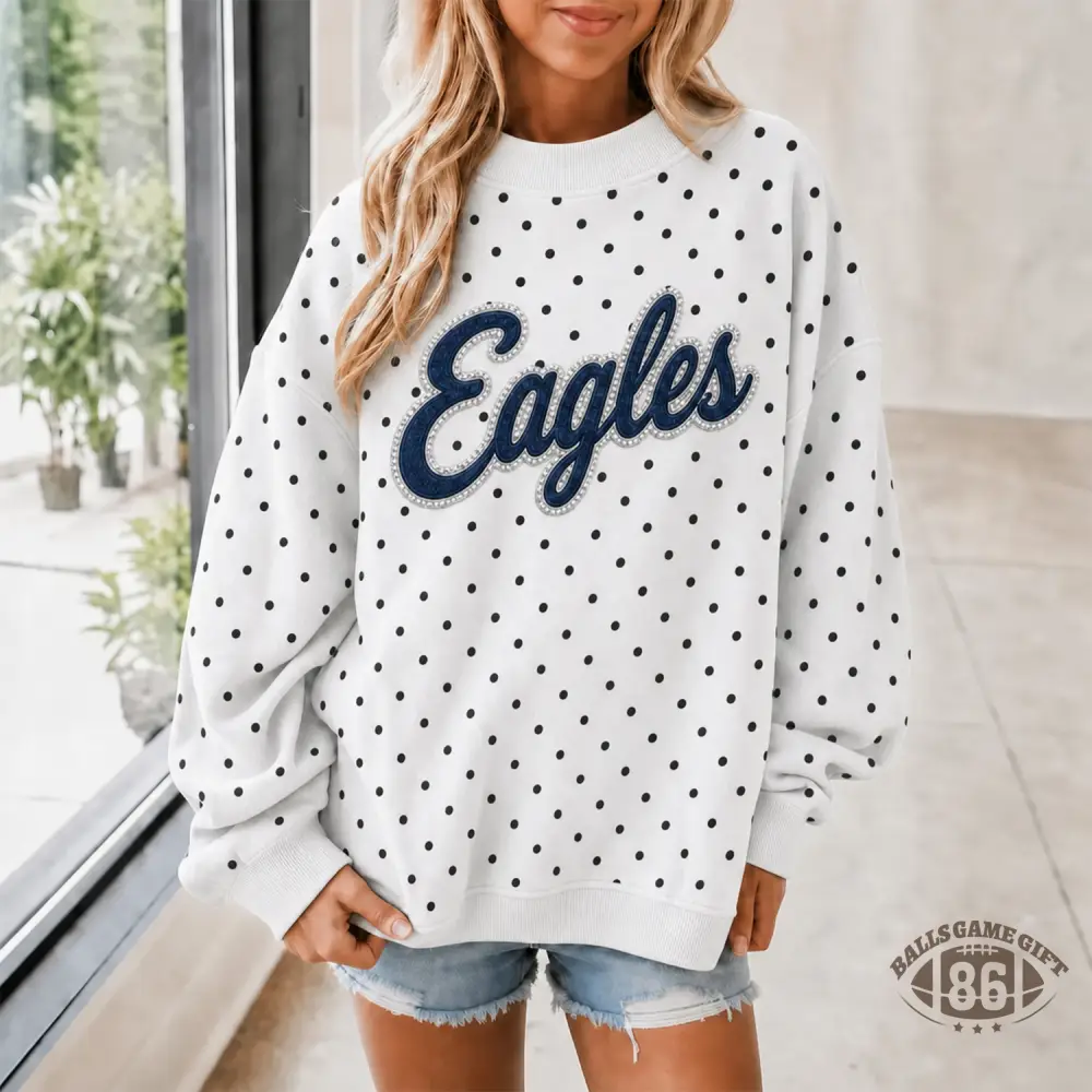 Polka Dot Collegiate Custom Team Sweatshirt, Soft Game Day Pullover for Women