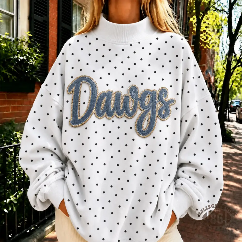Polka Dot Collegiate Custom Team Sweatshirt, Soft Game Day Pullover for Women