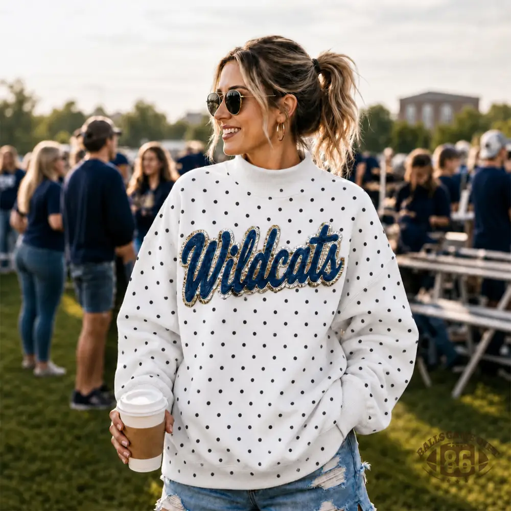 Polka Dot Collegiate Custom Team Sweatshirt, Soft Game Day Pullover for Women