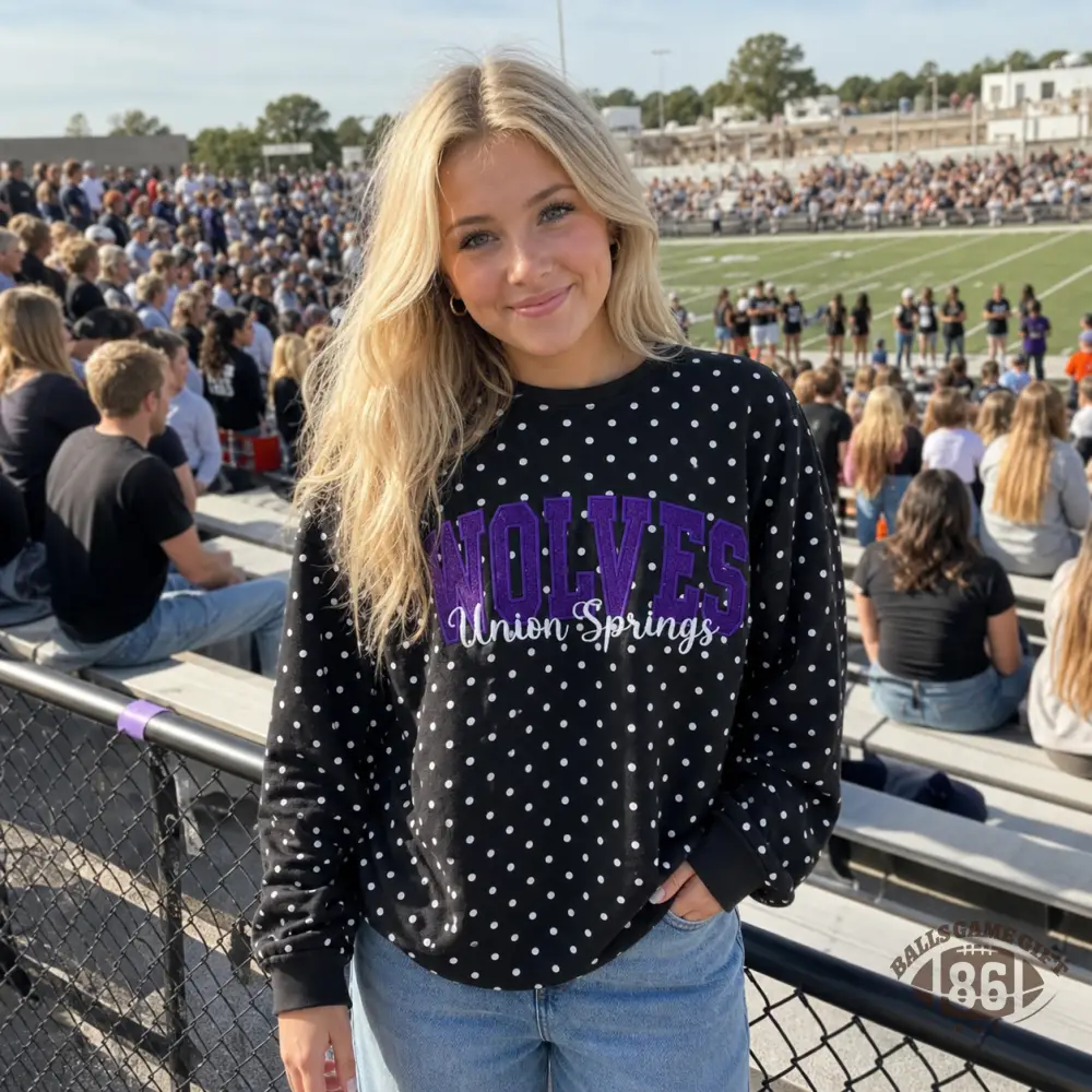 Polka Dot Custom Mascot Sweatshirt, Personalized Team Name Crewneck, Game Day Sports Sweatshirt
