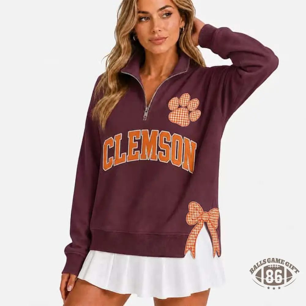 Polka Dot Custom Team  Quarter Zip Pullover, Personalized Game Day Mascot Logo & Butterfly Side Detail Sweatshirt