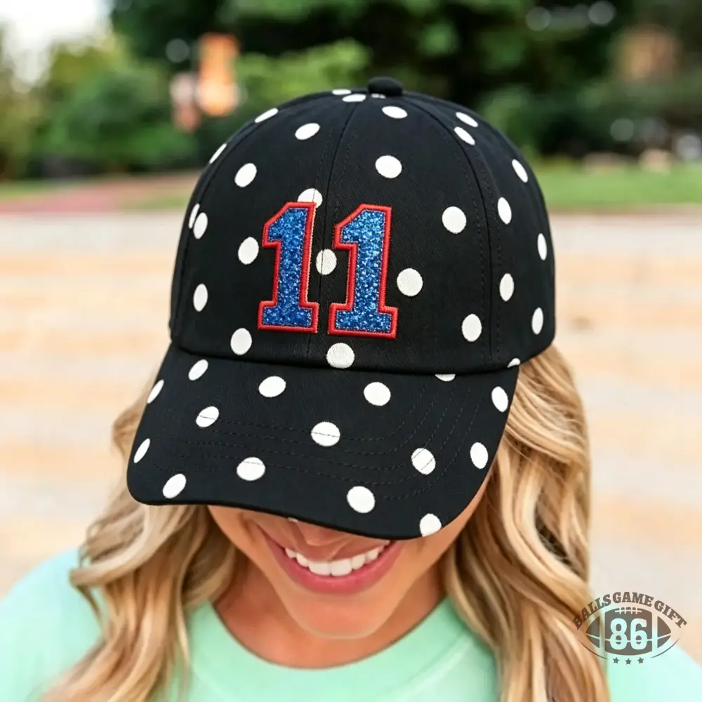 Polka Dot Number Embroidery Baseball Cap, Glitter Sequins Patch Trucker Hat