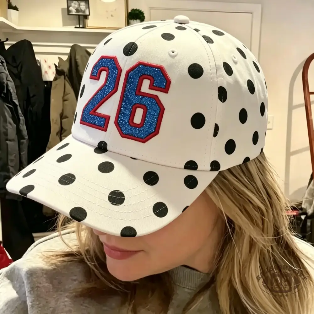 Polka Dot Number Embroidery Baseball Cap, Glitter Sequins Patch Trucker Hat