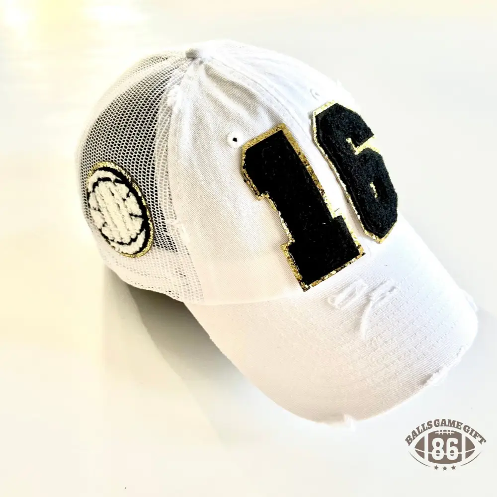 Preppy Custom Varsity Number Sport Patch Distressed Mesh Baseball Trucker Cap
