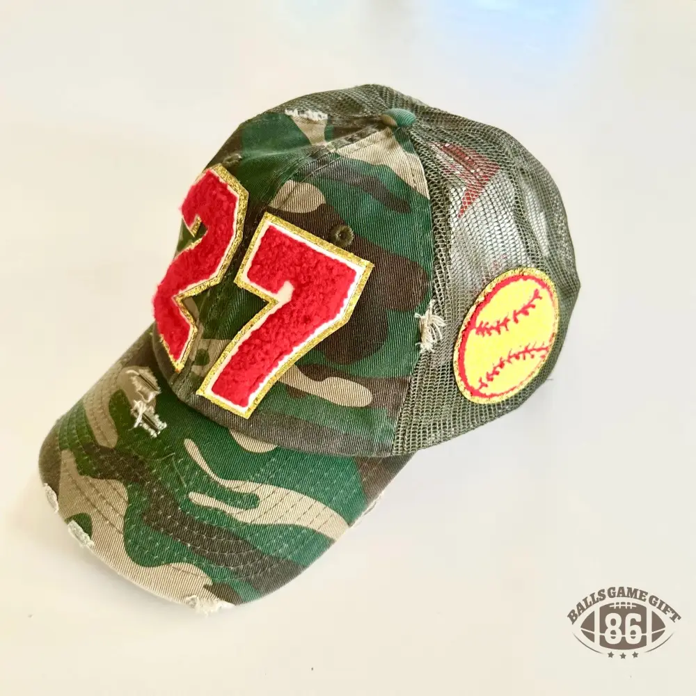 Preppy Custom Varsity Number Sport Patch Distressed Mesh Baseball Trucker Cap