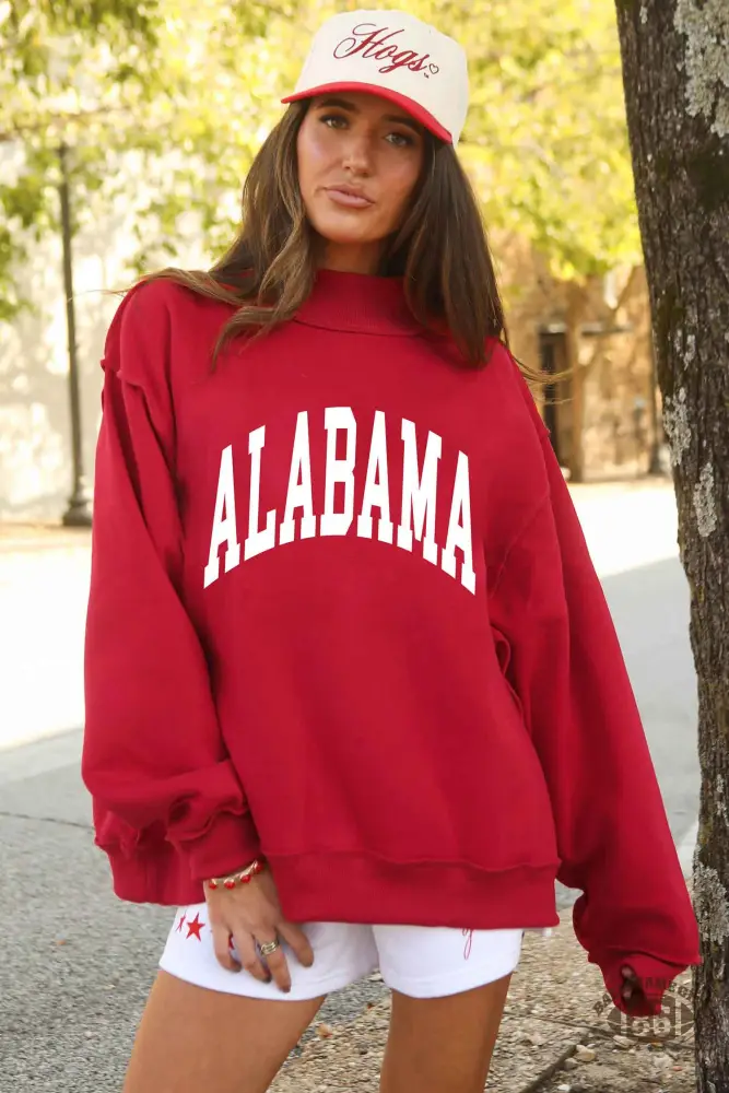 Racing Red Alabama AL Game Day Reversible Sweatshirt | High Neck Double-Sided Print