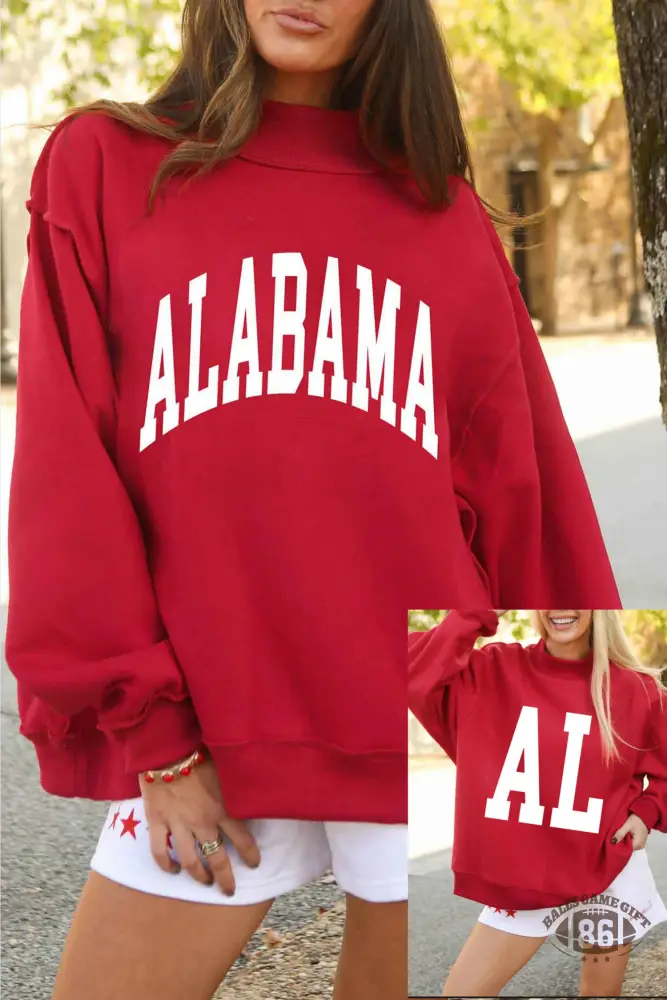 Racing Red Alabama AL Game Day Reversible Sweatshirt | High Neck Double-Sided Print