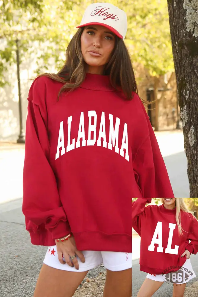 Racing Red Alabama AL Game Day Reversible Sweatshirt | High Neck Double-Sided Print