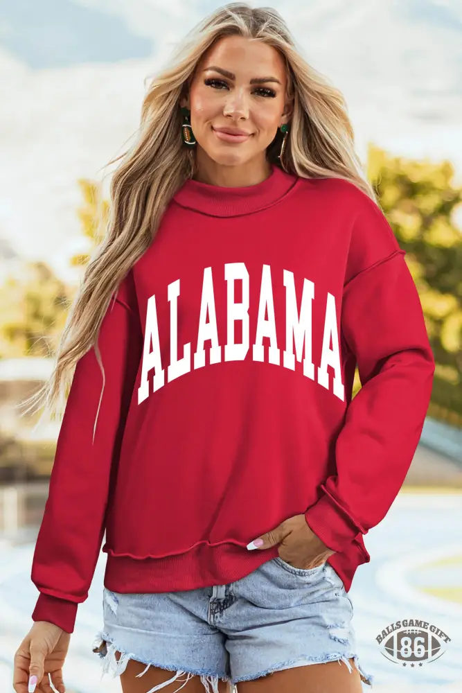Racing Red Alabama AL Game Day Reversible Sweatshirt | High Neck Double-Sided Print